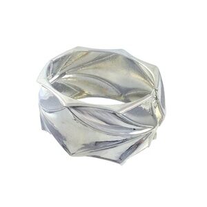 Silver Sculpted Cuff Bracelet – Folded Geometric Wide Band – Modern Statement